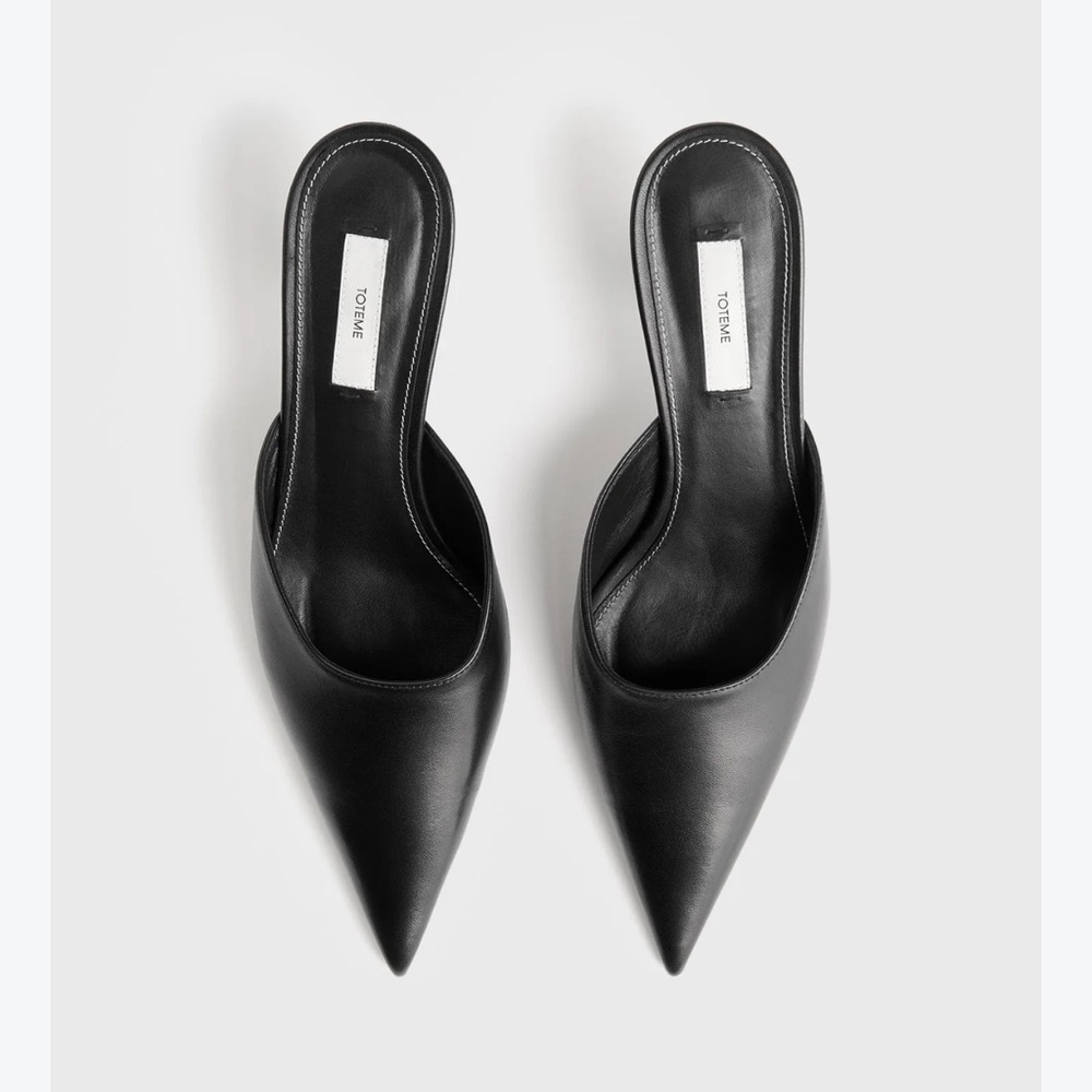 Toteme Sharp Nappa Mules Flats Kitten Heels Leather Black 39/ 9